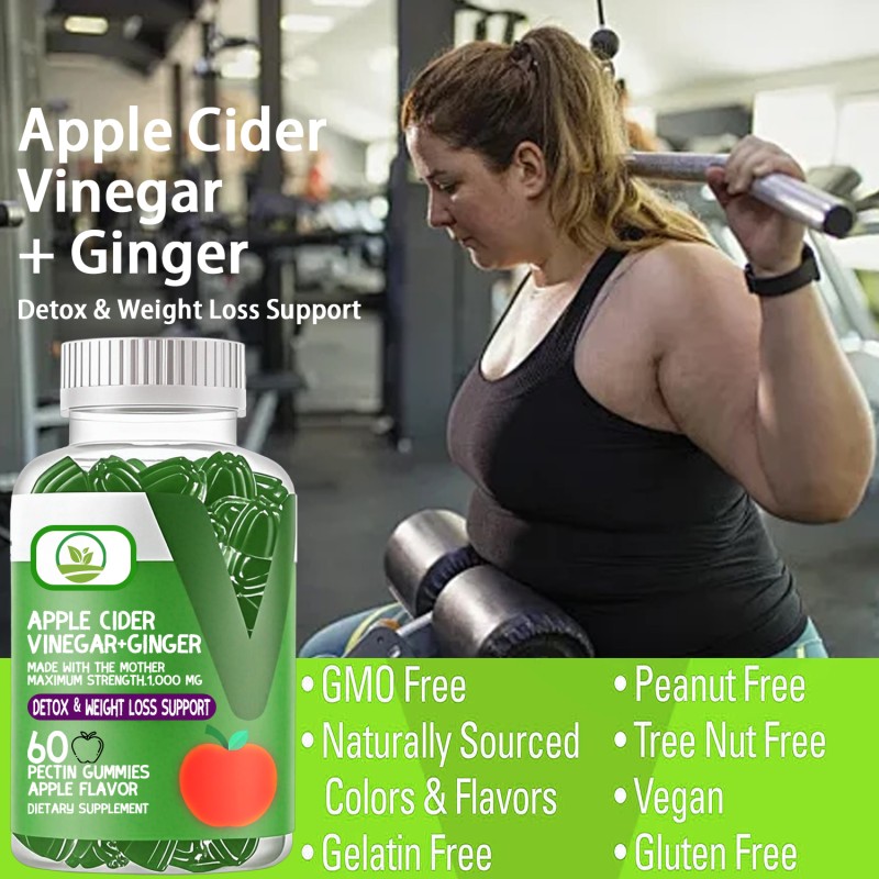 OEM Hot Selling Organic Apple Cider Vinegar Ginger Gummies for Weight Management Detox Herbal Supplements