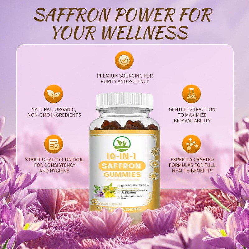 OEM Vegan Saffron Skincare Gummies Extract Private Label Supplements Organic Magnesium Glycinate Saffron Gummies