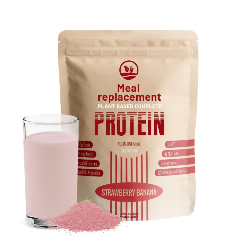 OEM Vegan Meal Replacement Shake Plant Protein Powder- Strawberry Banana Flavor, Probiotics Vitamins Dietary Fiber Supplements