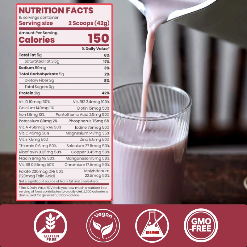 OEM Vegan Meal Replacement Shake Plant Protein Powder- Strawberry Banana Flavor, Probiotics Vitamins Dietary Fiber Supplements