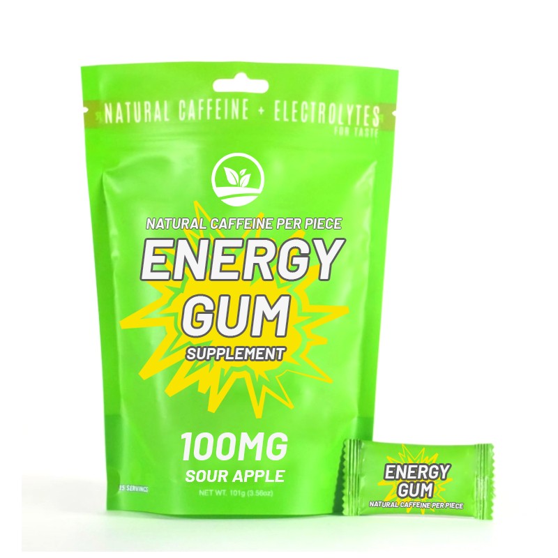 OEM Wholesale Energy Gum 15 Pieces Caffeine Chewing Gum Sour Apple for Energy Support and Breath Fresh Adult Herbal Supplement