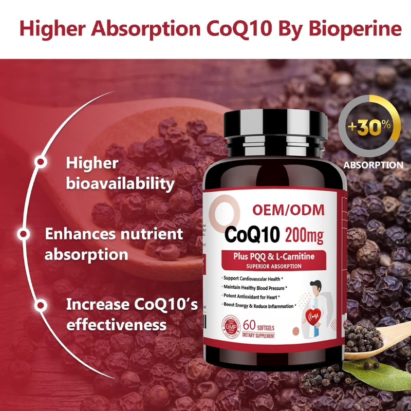 OEM /ODM CoQ10 Soft Capsules Healthy Blood Pressure Antioxidant Softgels Energy Booster for Adult Herbal Supplement