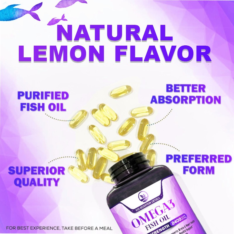 OEM Factory Supply Vegan Omega 3 Softgel Capsules Vitamin EPA DHA Halal Supplements 2400mg Brain & Heart Health Support