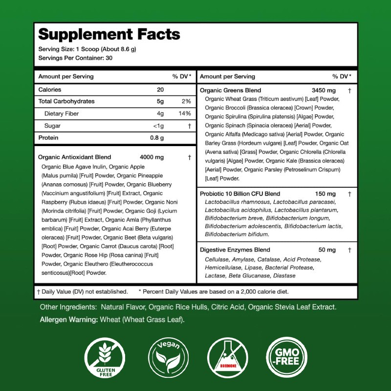 OEM Vegan Herb Extract Super Greens Blend Organic Superfoods Probiotics Powder Energy Drink Enzymes Energy Detox Powder