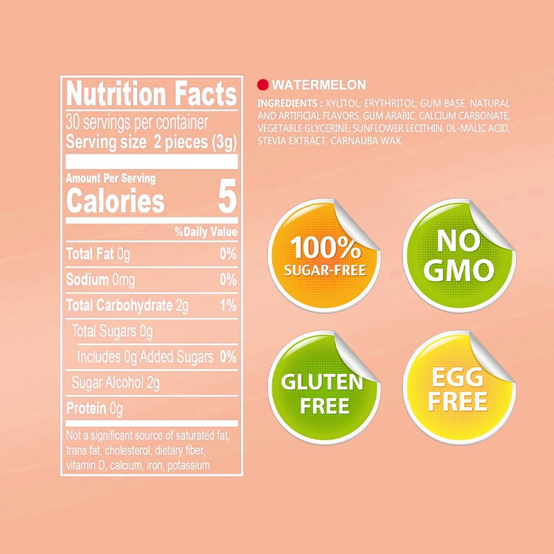 OEM Watermelon Chewing Gum with L-Theanine Caffeine Supplements Keep Teeth Whitening Healthy