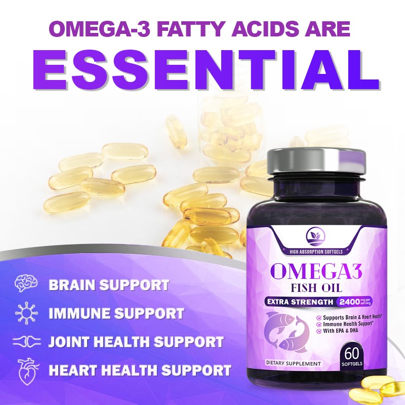 OEM Factory Supply Vegan Omega 3 Softgel Capsules Vitamin EPA DHA Halal Supplements 2400mg Brain & Heart Health Support