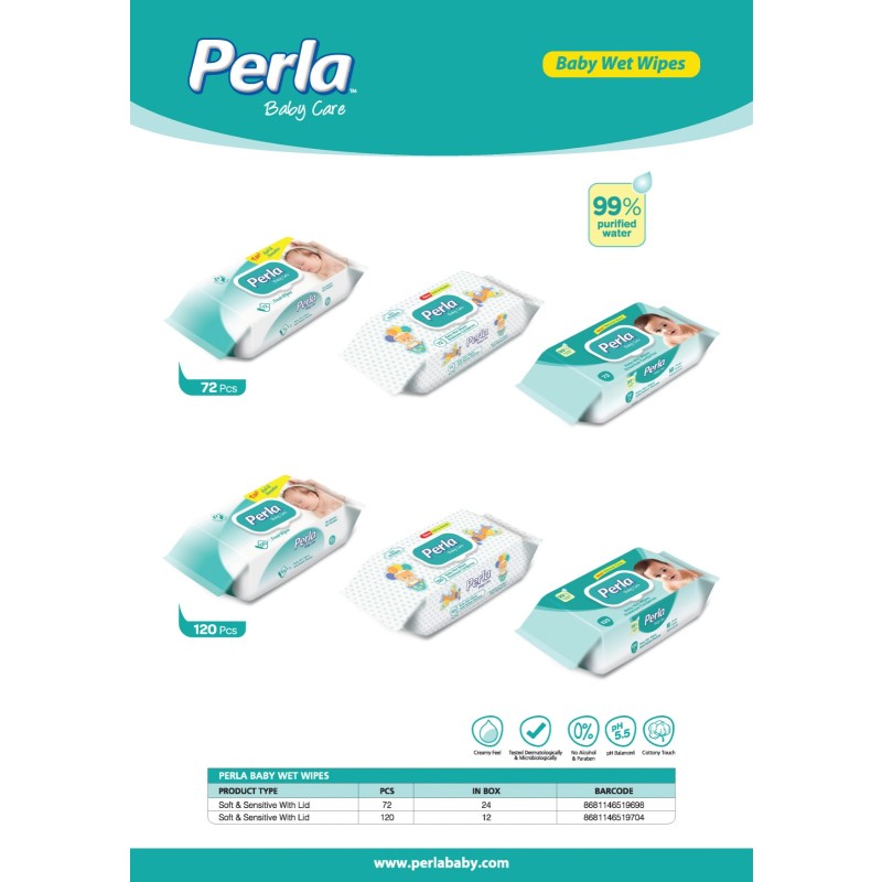 Baby Wipes Manufacturer - PERLA Wet Wipes 72 Pcs per Pack Daily Cleansing