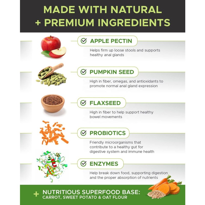 Natural Digestive Probiotic Soft Chews for Dogs Pet Health Care Supplement to Support Normal Bowel Function Anal Gland Health