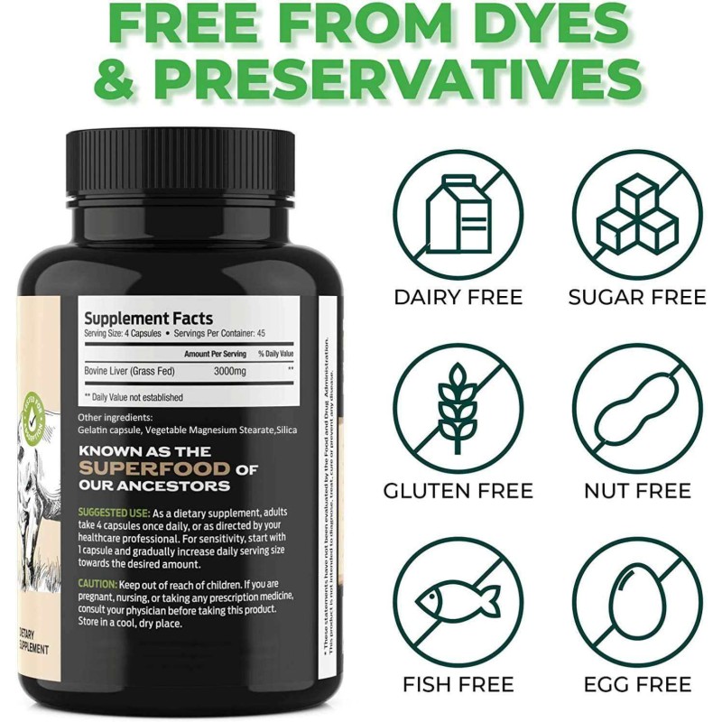 High Absorption New Zealand Grassfed Beef Liver Capsule Supplement Natural Vitamin B12 CoQ10 for Adults in Sports Nutrition