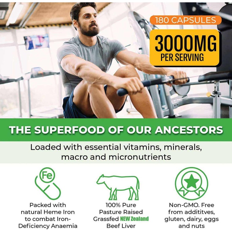 High Absorption New Zealand Grassfed Beef Liver Capsule Supplement Natural Vitamin B12 CoQ10 for Adults in Sports Nutrition