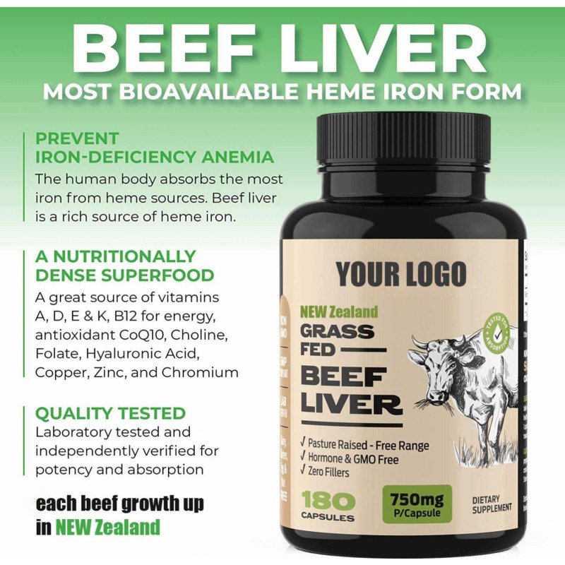 High Absorption New Zealand Grassfed Beef Liver Capsule Supplement Natural Vitamin B12 CoQ10 for Adults in Sports Nutrition
