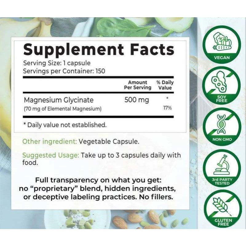 Beton Supply 4-in-1 Complex Capsules Pure Bulk Food Grade Glycine Magnesium 400mg 500mg Halal Powder Supplement for Adults