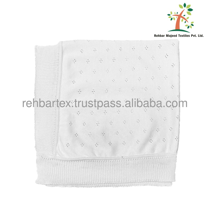Baby Knit Blanket Factory - Cotton Eyelet Design Cozy Lightweight Newborns