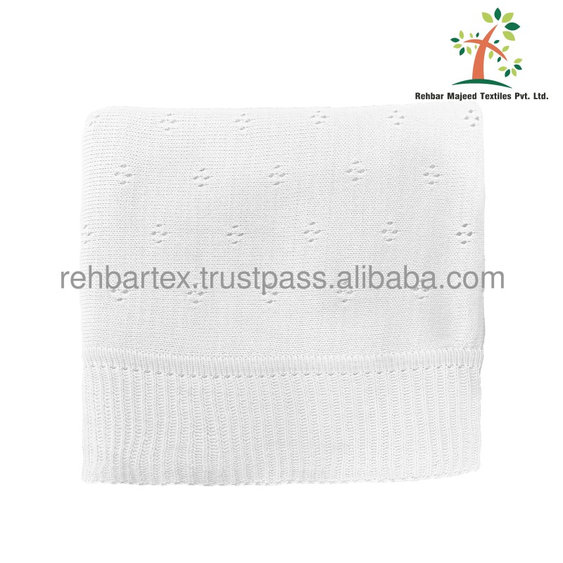 Baby Knit Blanket Factory - Cotton Eyelet Design Cozy Lightweight Newborns