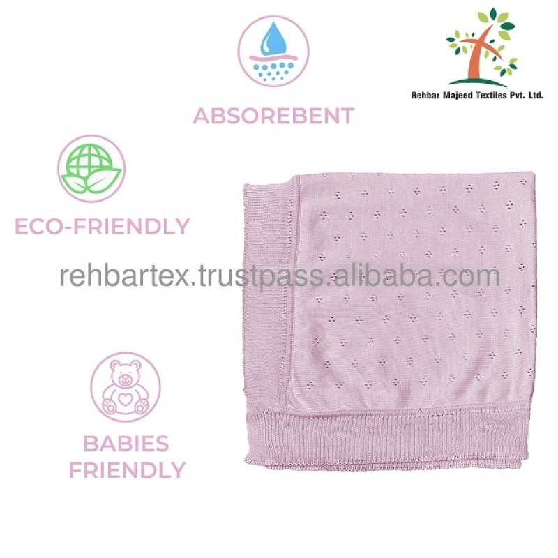 Baby Knit Blanket Factory - Cotton Eyelet Design Cozy Lightweight Newborns