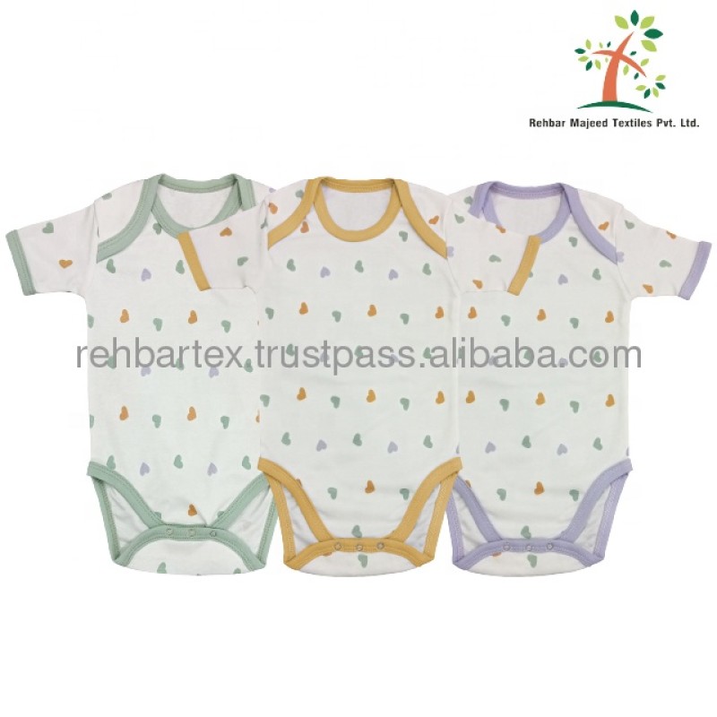 Baby Onesie Set Factory - Cotton Plain Printed Short Sleeves 0-12 Months