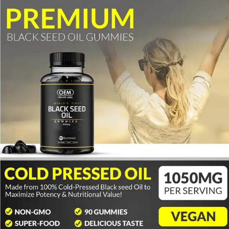 Manufacturer Wholesale Custom Label Food Supplements Digestion Hair Immune Support Gummies Black Seed Oil Oral Liquid Joints
