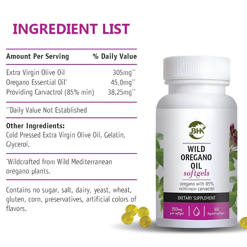 OEM High Quality Dietary Supplement Wild Oregano Oil Softgels Capsules High-Carvacrol Vitamins for Adults