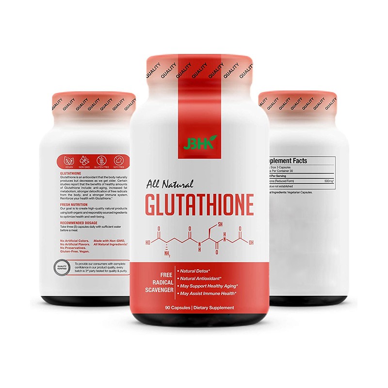 Factory Supplier's Private Label Vegan Healthcare Supplement Skin Whitening Anti-Aging Pure L-Glutathione Capsules Halal