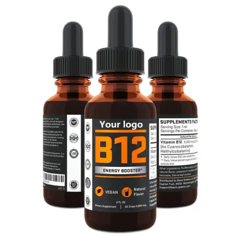 Private Label Vitamin B12 Sublingual Drops 30/60ml Adult Energy Supplements Beauty Products Wholesale
