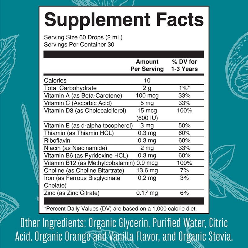 OEM Customizable Organic Multivitamin Drops Private Label Health Supplement for Adults and Toddlers Oral Liquid Dosage