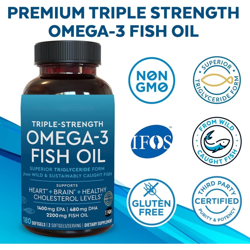 Halal Kosher 1000Mg Fish Oil Capsules Health Care Supplies for Adults and Children 3 Softgels Bulk Natural Bounty