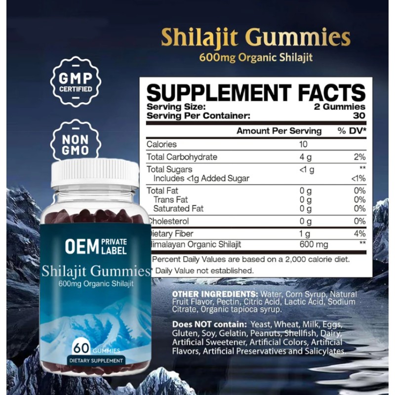 OEM Private Label 600mg Organic Shilajit Supplements Himalayan Resin Gummies with Black Seed Oil Natural for Adults