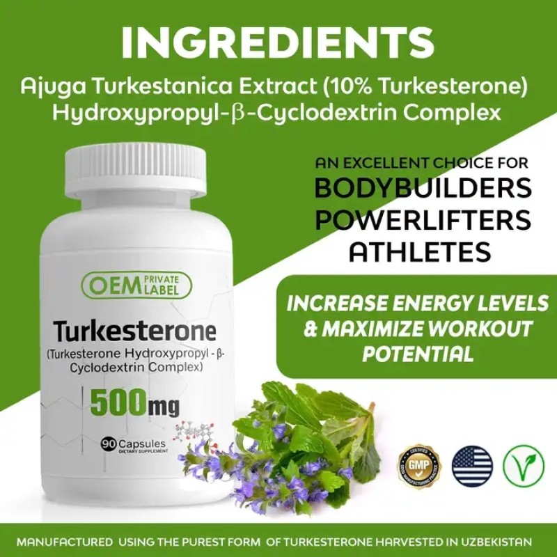 Beverage Supplements 1% Turkesterone Extract Oral Liquid Capsules for Strength and Muscle Growth OEM Bevordert Beauty Product