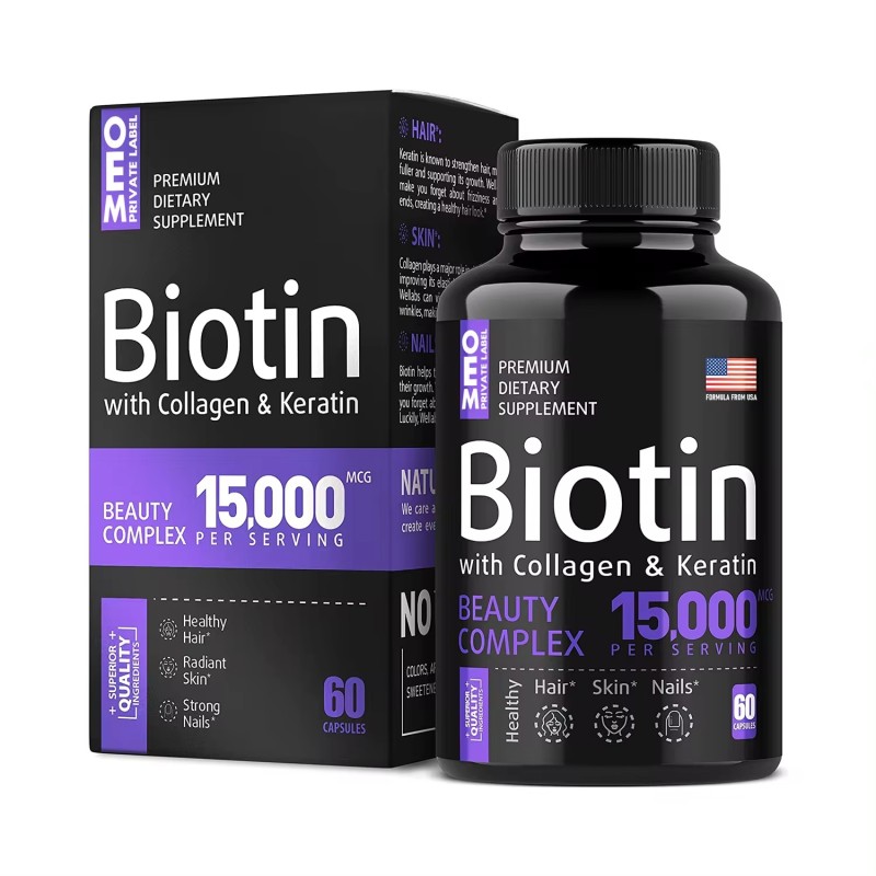 Hot Sale Private Label Biotin Keratin Collagen Vitamins Organic Capsules in Normal Temperature Bottle Packing