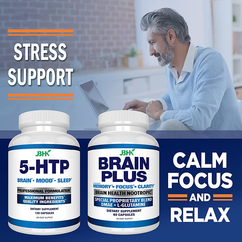 Private Label Vegan Healthcare Supplement Organic 5HTP Capsules with Calcium for Brain Function Mood Sleep Support