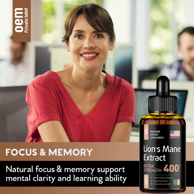 Lion's Mane Mushroom Extract Nootropics Organic Immune System Brain Booster for Adults Oral Liquid Drops Antioxidant OEM