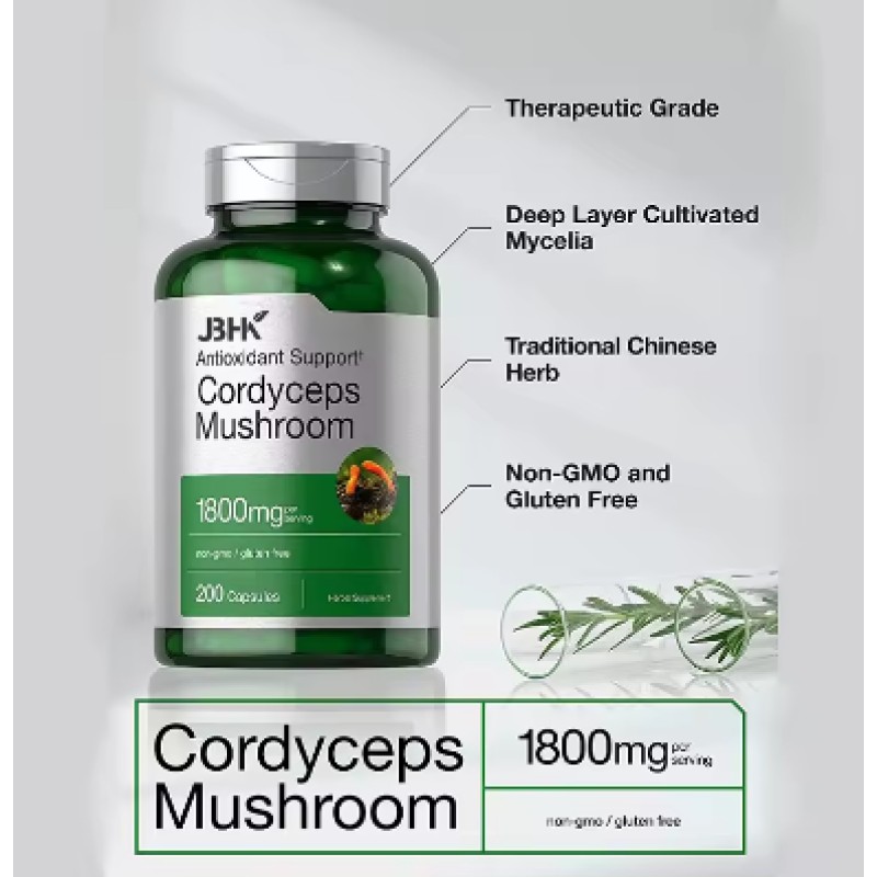Private Label Vegan Energy & Immune Support Pills Adult Supplement with Cordyceps Mushroom Capsules for Beauty