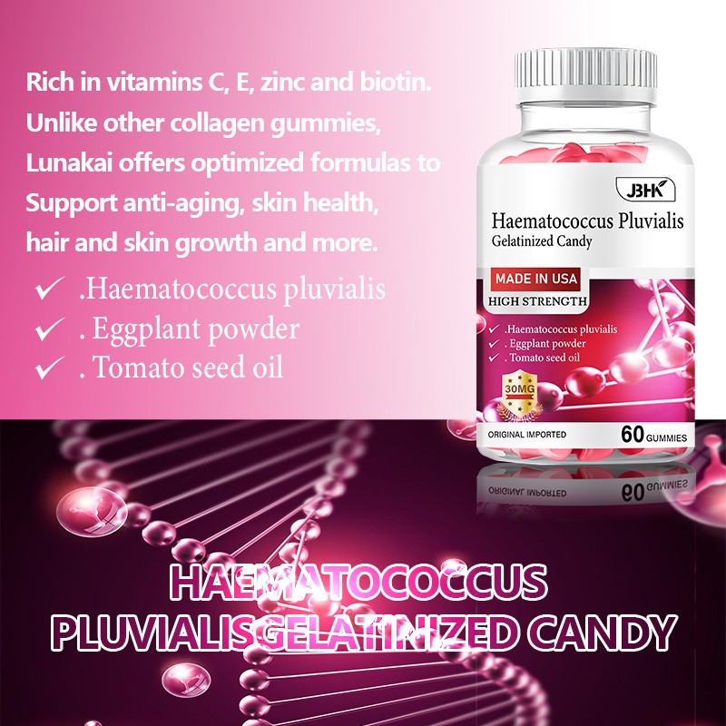 OEM/ODM Haematococcus Pluvialis Gelatinized Collagen Gummies Biotin Zinc Vitamin C E Infused Candy Nutrition Boosting Collagen