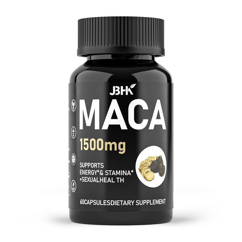 Private Label 1500mg Organic Black Maca Root Capsules Performance Support Supplement for Adults and Teenagers Men and Women