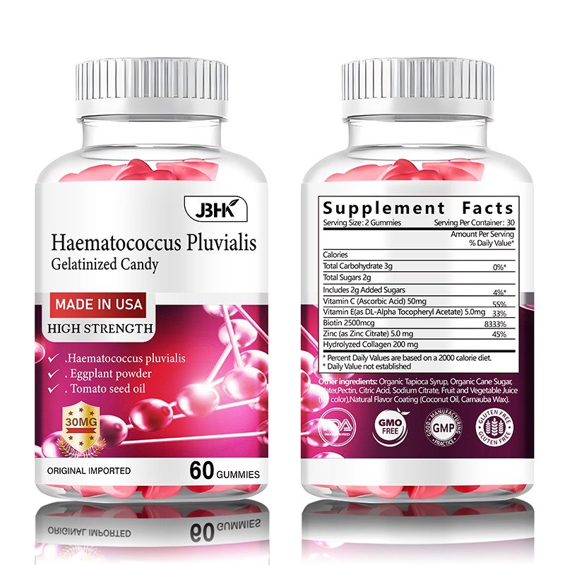 OEM/ODM Haematococcus Pluvialis Gelatinized Collagen Gummies Biotin Zinc Vitamin C E Infused Candy Nutrition Boosting Collagen