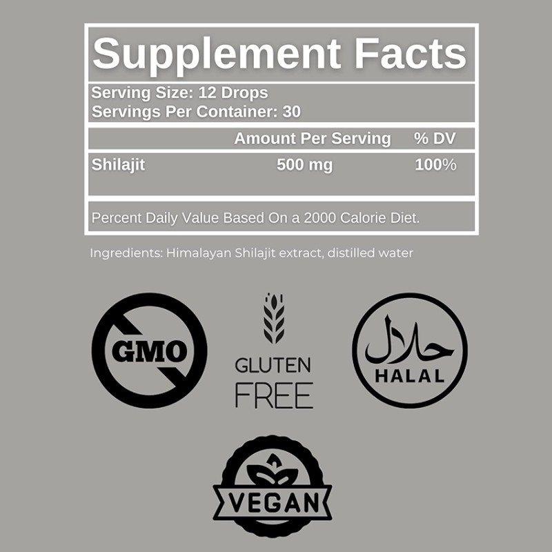 Private Label Himalayan Shilajit Supplements Natural Resin Drops with Fulvic Acid Magnesium Zinc for Adults Not for Children