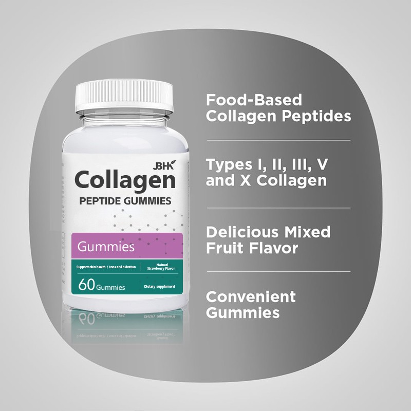 OEM/ODM Multi-Collagen Peptide Gummies with Vitamin C Biotin Hyaluronic Acid Supports Healthy Hair Skin Nails Beauty Product