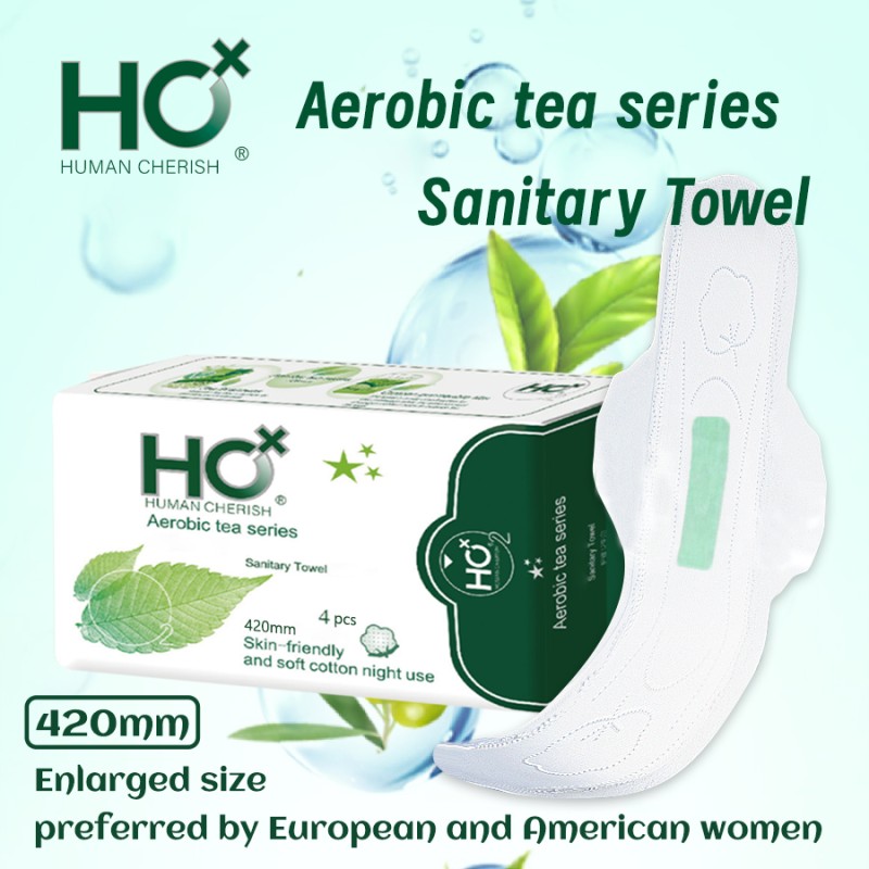 Sanitary Napkins Manufacturer - 4Pcs 1Pack 24Packs 420mm Size Night Use Oxygen Tea
