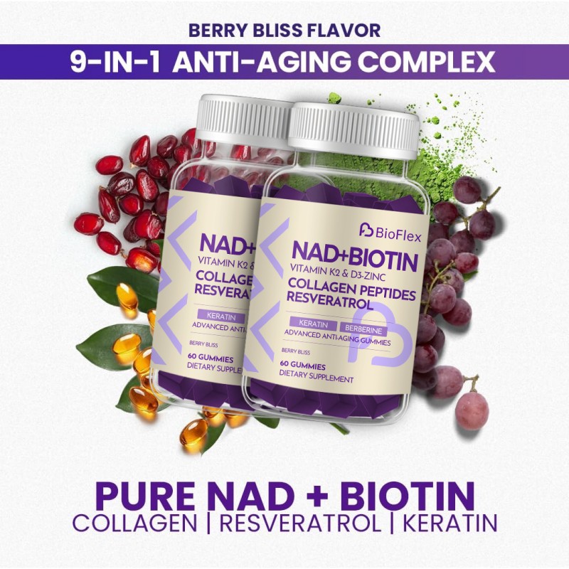 NAD Gummies Manufacturer - BioFlex NAD Gummies with Biotin Collagen Resveratrol Vitamin D3 K2