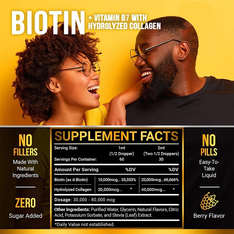 Hair Drops Manufacturer - OEM Logo Biotin Hair Growth Collagen Liquid 60000mcg Glowing Skin