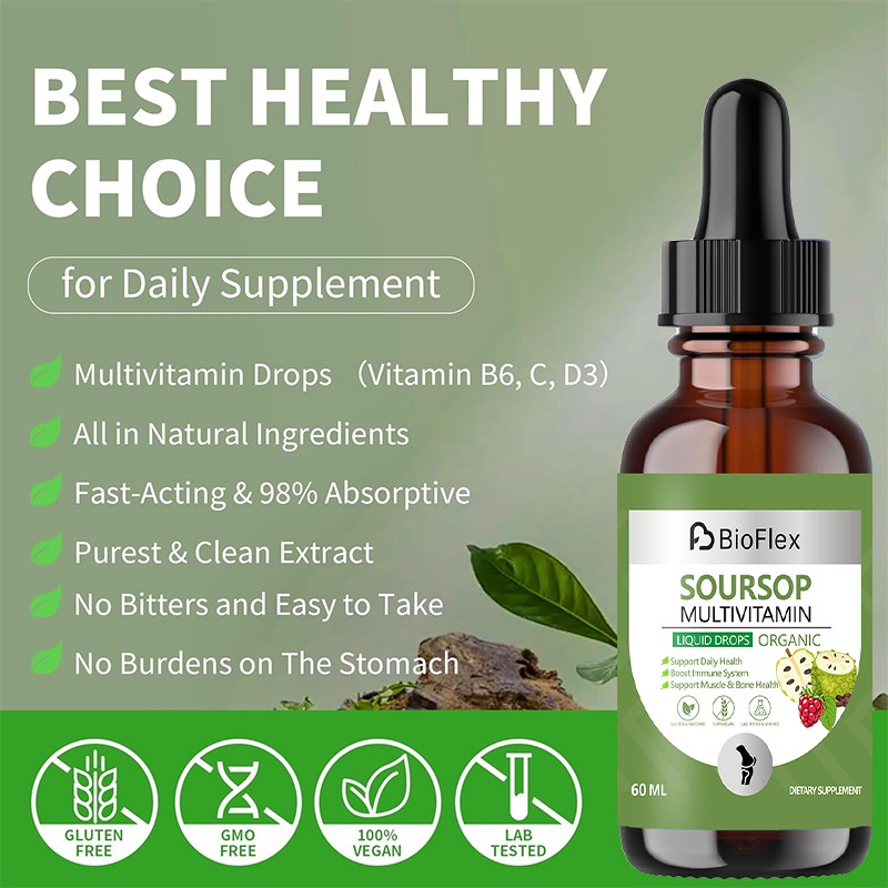 Antioxidant Drops Manufacturer - Natural 100% Organic Pure Soursop Extract with Vitamin B6 C D3