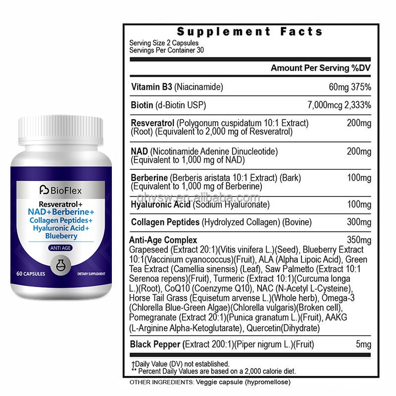 Anti-Aging Supplements Manufacturer - OEM Resveratrol NAD+ Berberine Hyaluronic Acid Complex