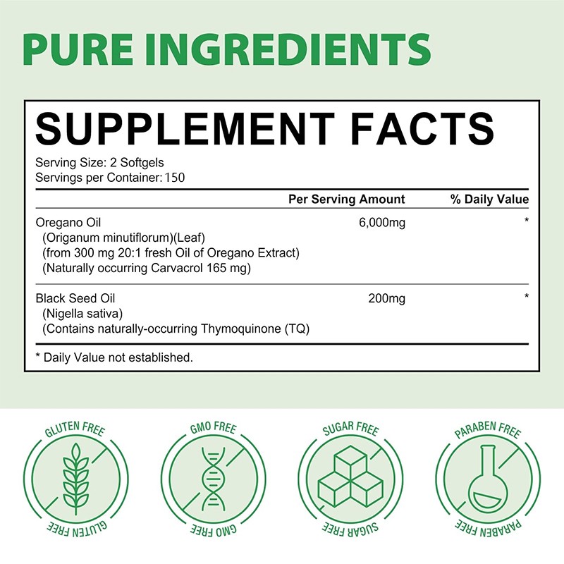 Oregano Oil Capsules Manufacturer - OEM Private Label Pure Organic 100% Natural Oil 300 Softgels