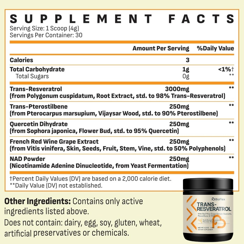 Antioxidant Powder Manufacturer - High Quality Sugar Free 4000mg NAD Nicotinamide Trans Resveratrol