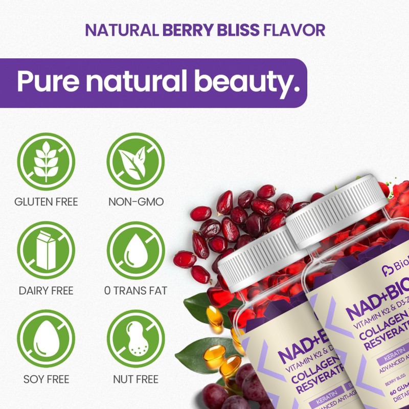 Anti-Aging Gummies Manufacturer - OEM Private Label Natural 9 in 1 NAD Biotin Collagen Complex