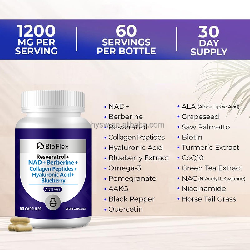 Anti-Aging Supplements Manufacturer - OEM Resveratrol NAD+ Berberine Hyaluronic Acid Complex