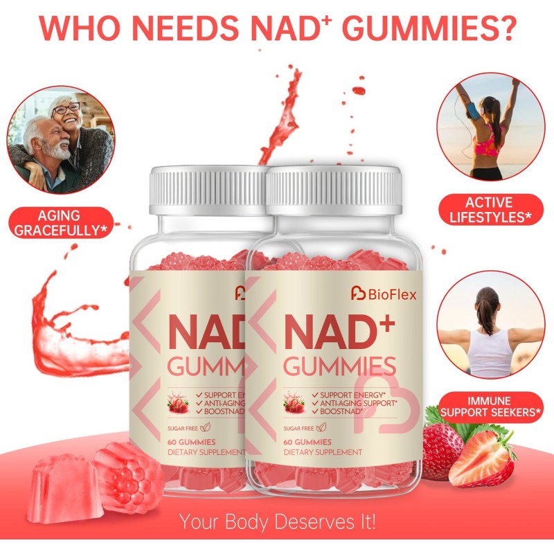 NAD Gummies Manufacturer - BioFlex OEM Private Label Strawberry Flavor 1000mg NAD Nicotinamide