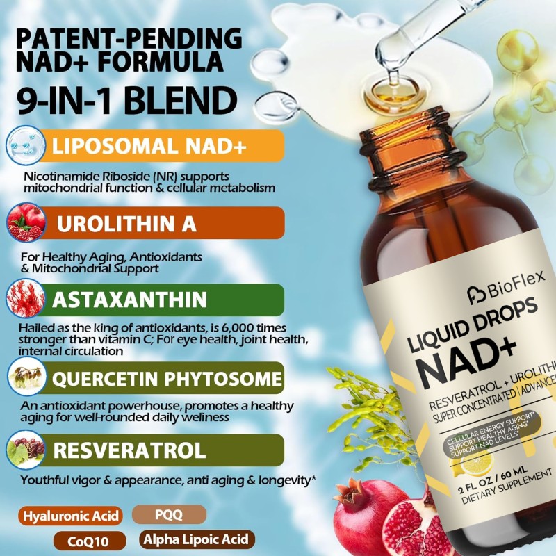 NAD Drops Manufacturer - BioFlex China Factory Custom Formula 9-in-1 Blend Liposomal NAD Liquid