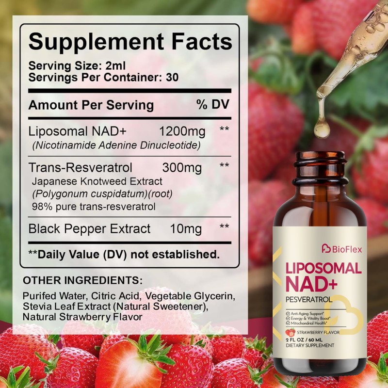 NAD Drops Manufacturer - OEM Private Label Strawberry Flavor Anti-Aging Skin Health Liposomal