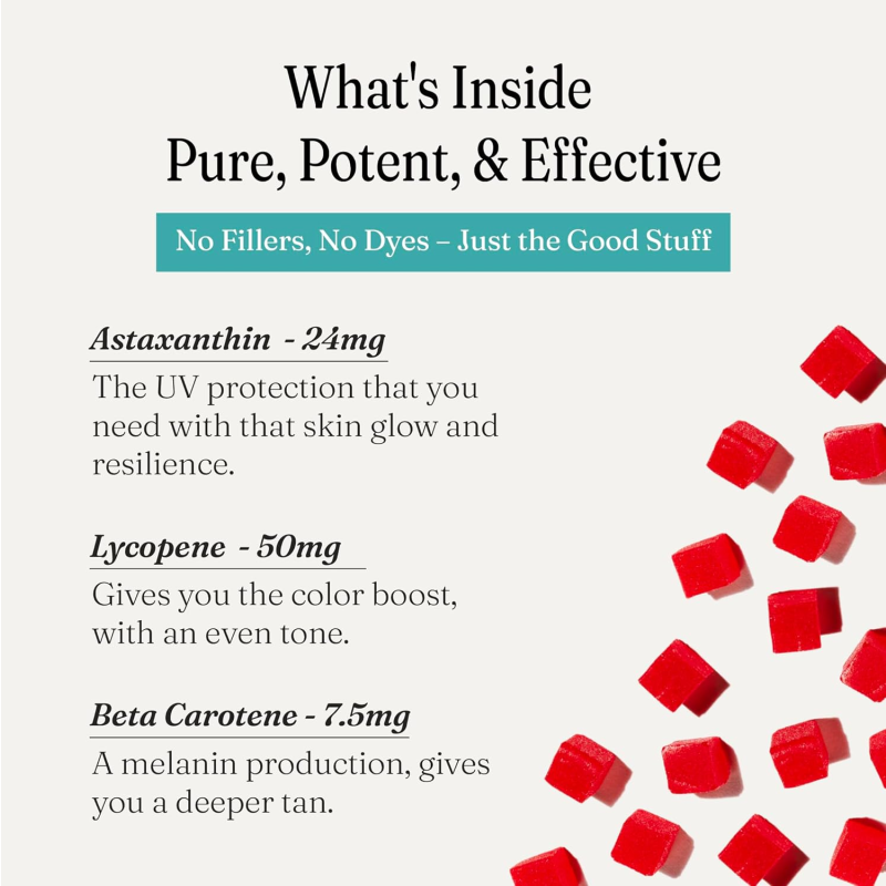 Skin Tanning Gummies Manufacturer - OEM Natural Watermelon Flavor Lycopene Astaxanthin Beta